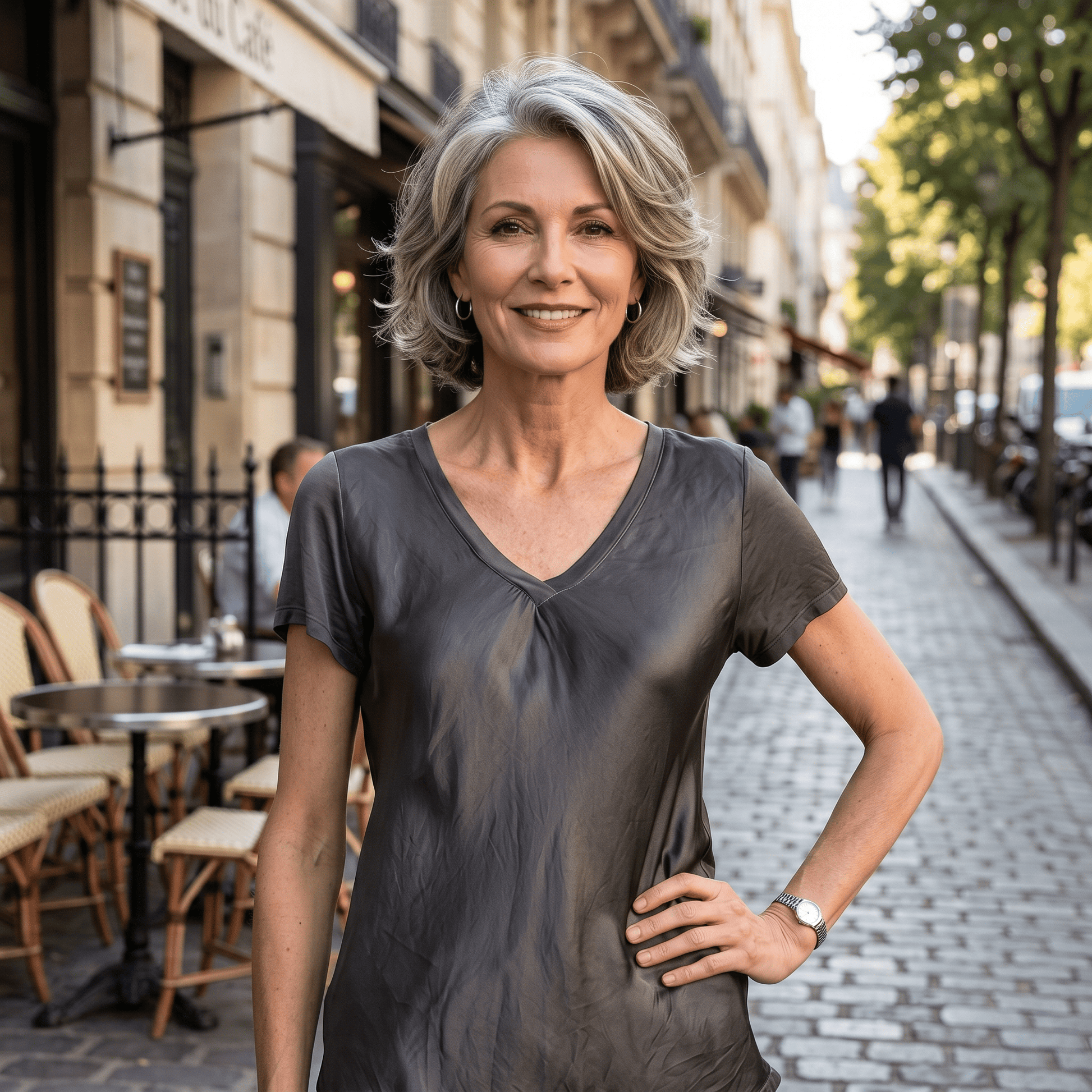 Satin V-Neck T-Shirt Lola Satin V-Neck Tee - Comfort & Elegance