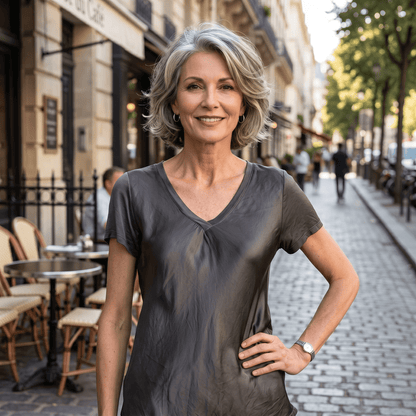 Satin V-Neck T-Shirt Lola Satin V-Neck Tee - Comfort & Elegance