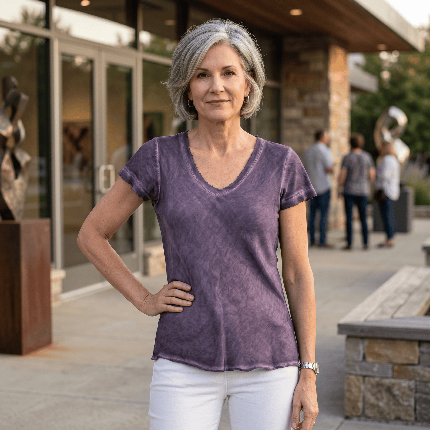 Raw Edge V-Neck Silk Tee Bella Vita Red Raw Edge V-Neck T-Shirt - Silk & Cotton