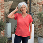 Raw Edge V-Neck Silk Tee Bella Vita Red Raw Edge V-Neck T-Shirt - Silk & Cotton