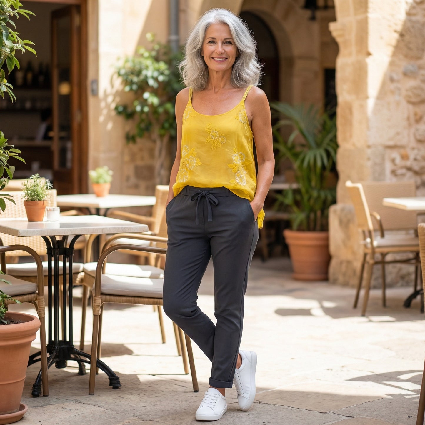 Embroidered silk tank top