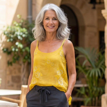 Embroidered silk tank top