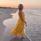 Viviana Tiered Yellow Linen Dress Women's Yellow Tiered Italian Linen Dress Lightweight Summer One Size