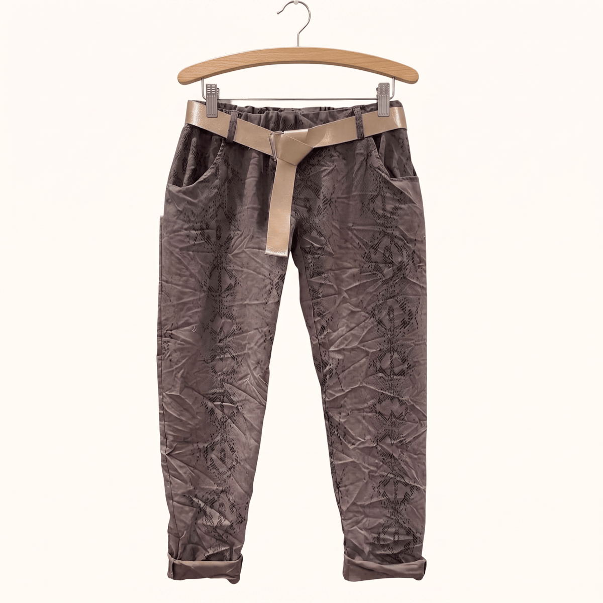 Dark Taupe Snake Print Italian Magic Pants Dark Taupe Snake Print Italian Magic Pants