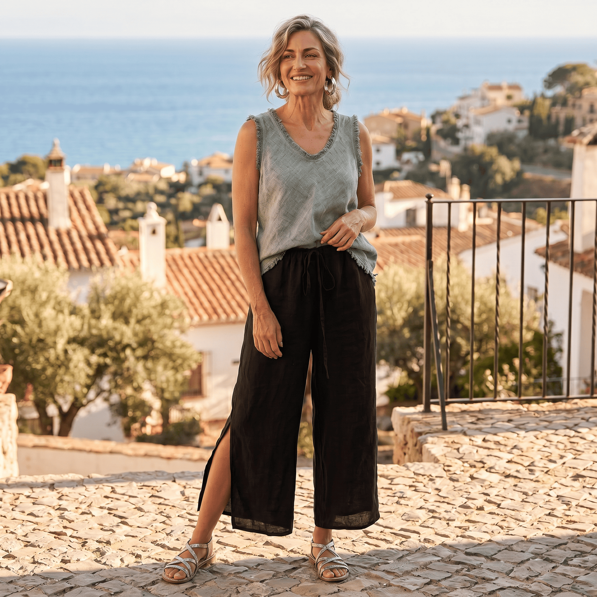 Flo Linen Capri Pants - Our Best-Selling Summer Essential White Flo Linen Capri Pants with a Side Slit | Linen Resort Wear