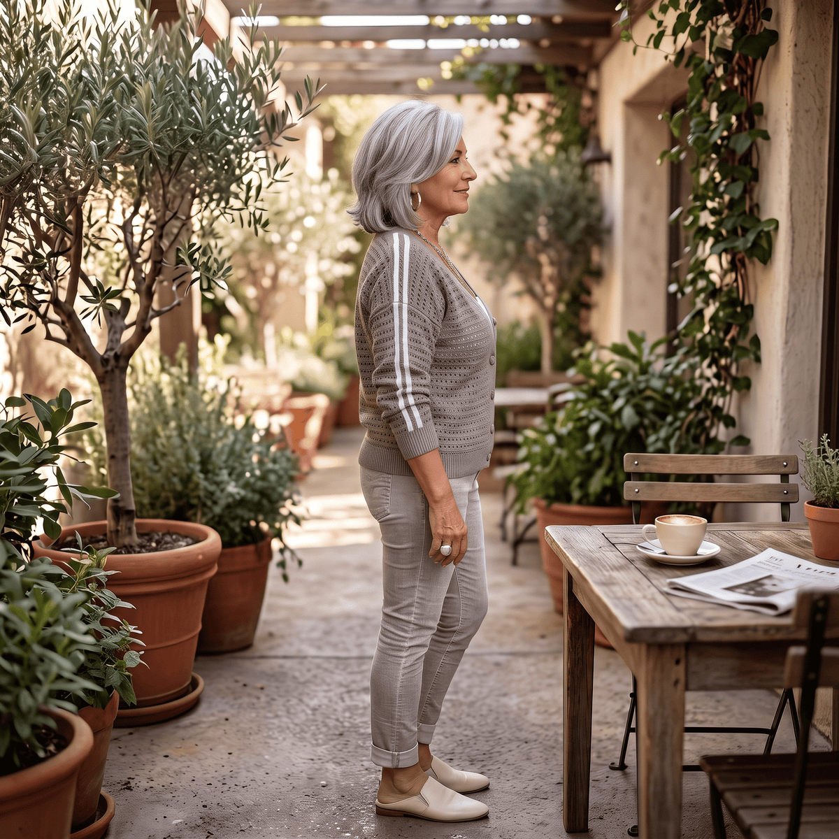 Taupe Sporty Pointelle Cardigan Taupe Sporty Pointelle Cardigan