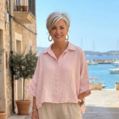 The Softly Structured Linen Shirt Women's Italian Structured Linen Shirt Lightweight Summer One Size