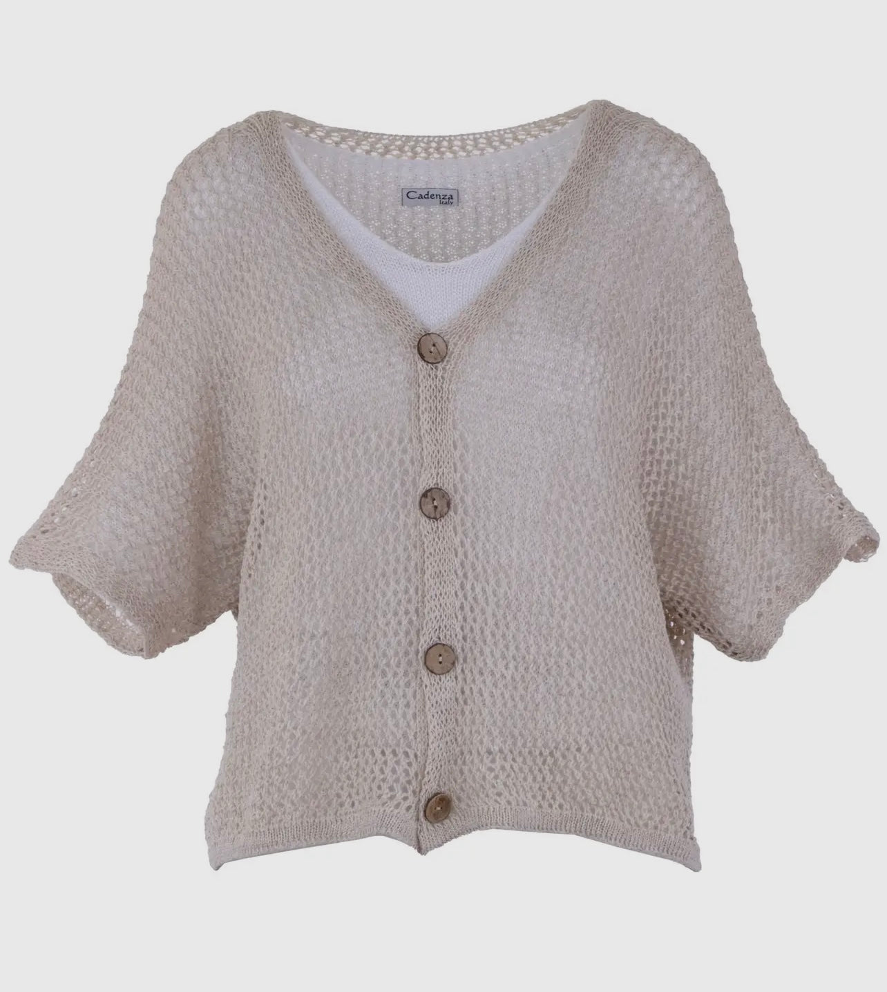 Short sleeved crochet open-knit cardigan
