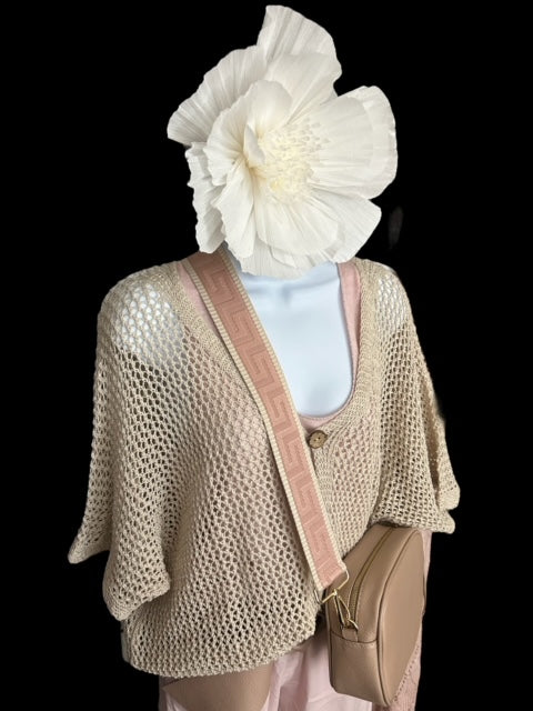 Short sleeved crochet open-knit cardigan