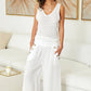 White Linen Palazzo Pants With Button Detail